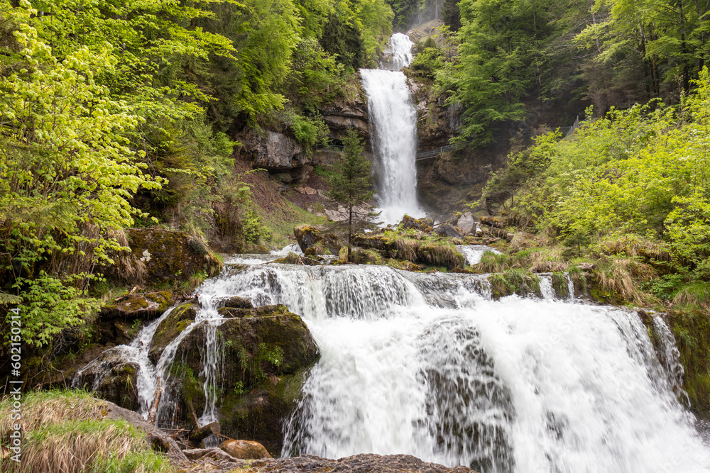 Waterfalls Giessbach in the Bernese Oberland, Switzerland. Giessbach waterfall flow to lake Brienz in Interlaken Switzerland. Giessbach Falls on Lake Brienz in the Bernese Oberland in Switzerland Waterfalls Giessbach in the Bernese Oberland, Switzerland. Giessbach waterfall flow to lake Brienz in Interlaken Switzerland. Giessbach Falls on Lake Brienz in the Bernese Oberland in Switzerland