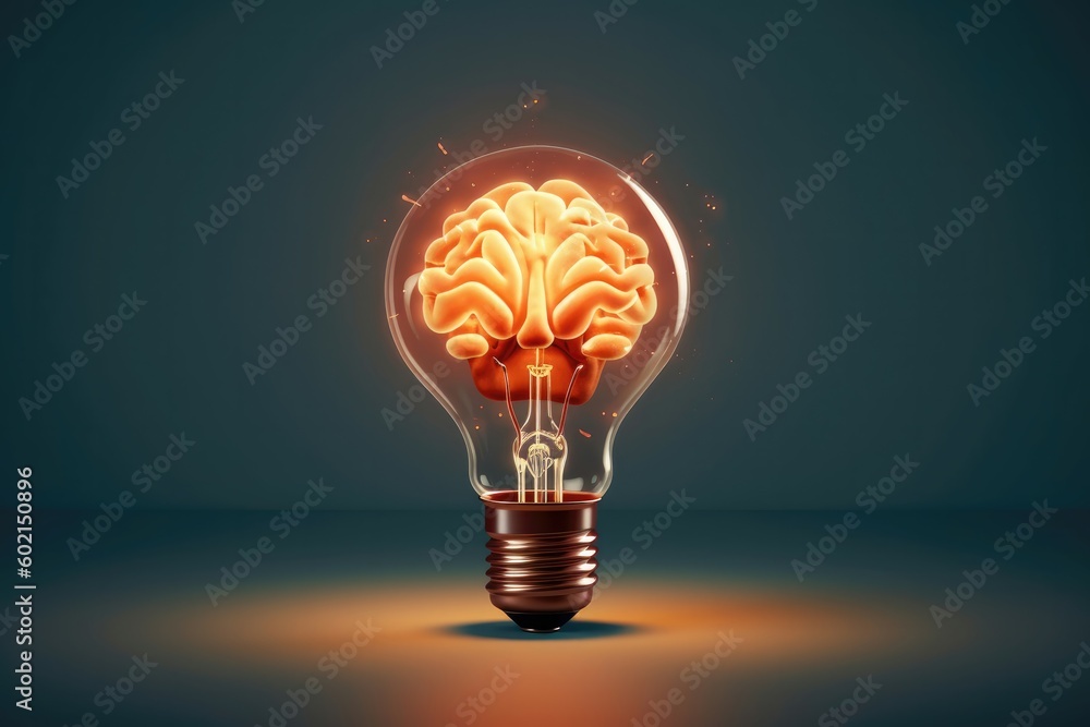 Creative idea with brain and light bulb illustration business concept ...