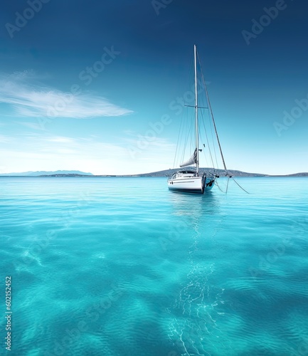Luxurious yacht gracefully gliding on the crystal-clear, sapphire-blue waters - generative ai