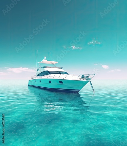Luxurious yacht gracefully gliding on the crystal-clear  sapphire-blue waters - generative ai