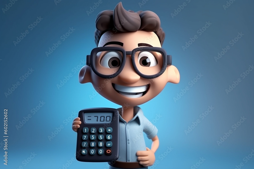 Accountant character with a big smile and calculator Accountant character with a big smile and calculator