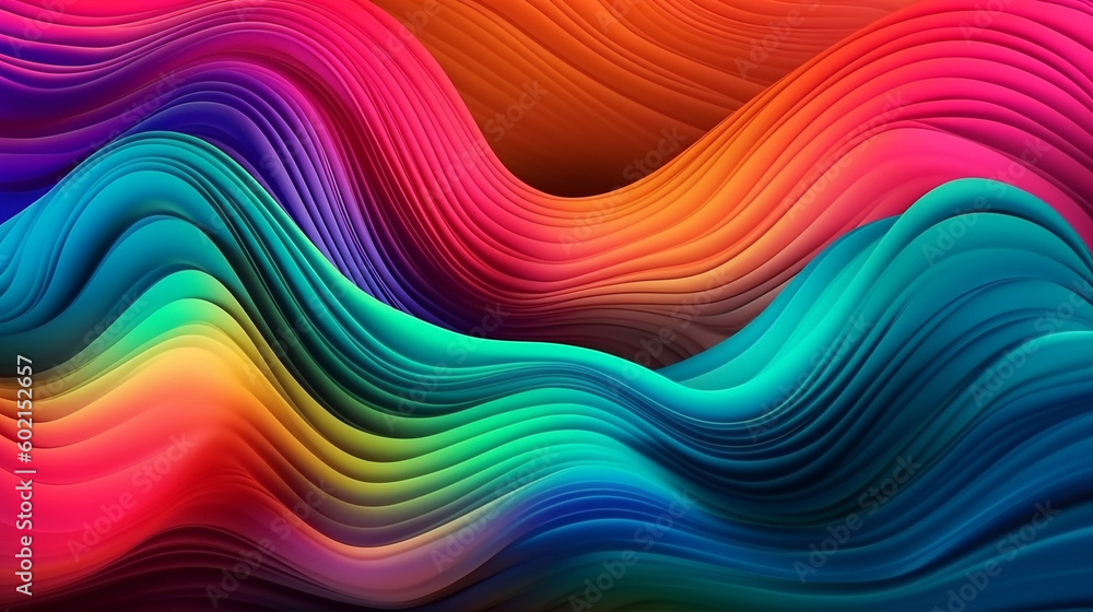 Abstract Background with 3D Wave Bright rainbow Gradient