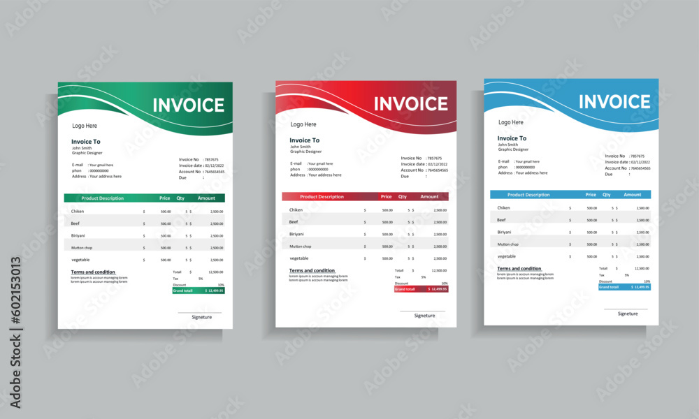 Invoice minimal design template. Bill form business invoice accounting. 