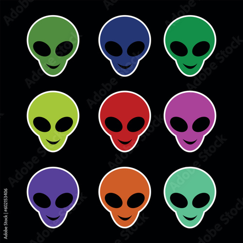 colorful alien smile head with black background for editing