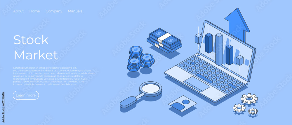 Stock market isometric scene. 3d isometric flat design. Business ...