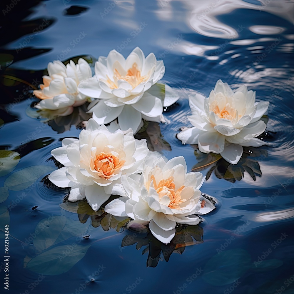 White and rose flowers floating in the lake - generative ai