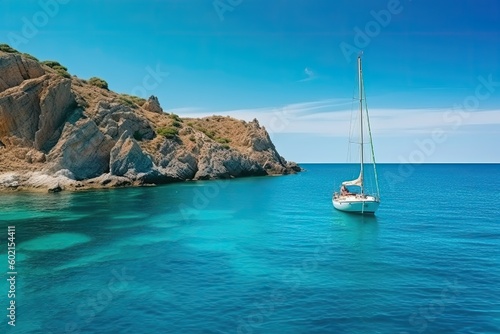 Sailboat in white water on blue day in maltea sardinia - generative ai