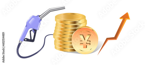Fuel price hike yen illustration. Petrol and diesel price rise up. Fueling speculation vector. commodity trading and tax on oil. fuel price growth. yen symbol. yen value. petroleum increase. 