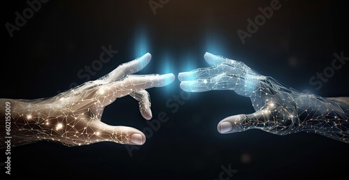 Humanoid robot hands reaching out, Artificial Intelligence, future technology - generative ai © Infinite Shoreline