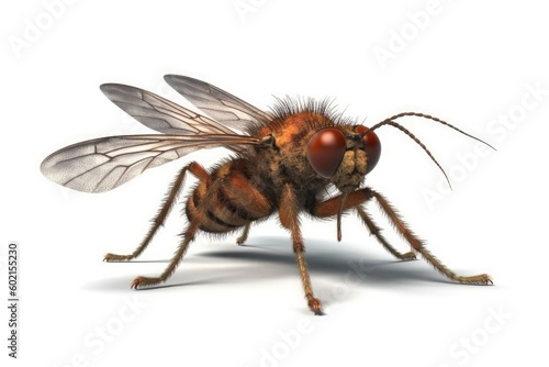 macro photograph of a fly on a plain white background Generative AI © AkuAku