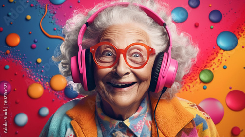 granny with headphones