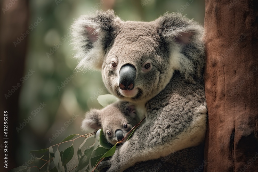 Fototapeta premium illustration, mother koala with baby, ai generative
