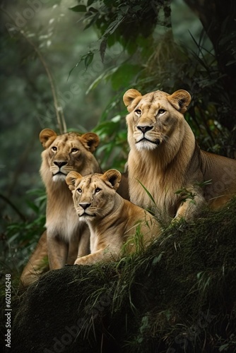 illustration  majestic lion family  generative ai.
