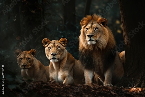 illustration  majestic lion family  generative ai.