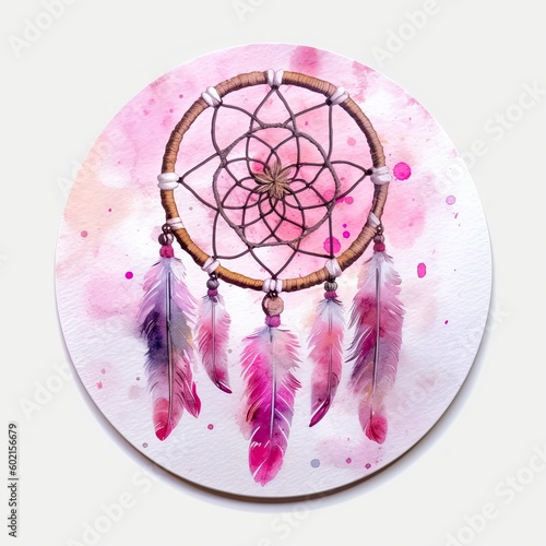 Watercolor dream catcher. Illustration AI Generative.