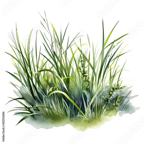 Watercolor green grass. Illustration AI Generative.