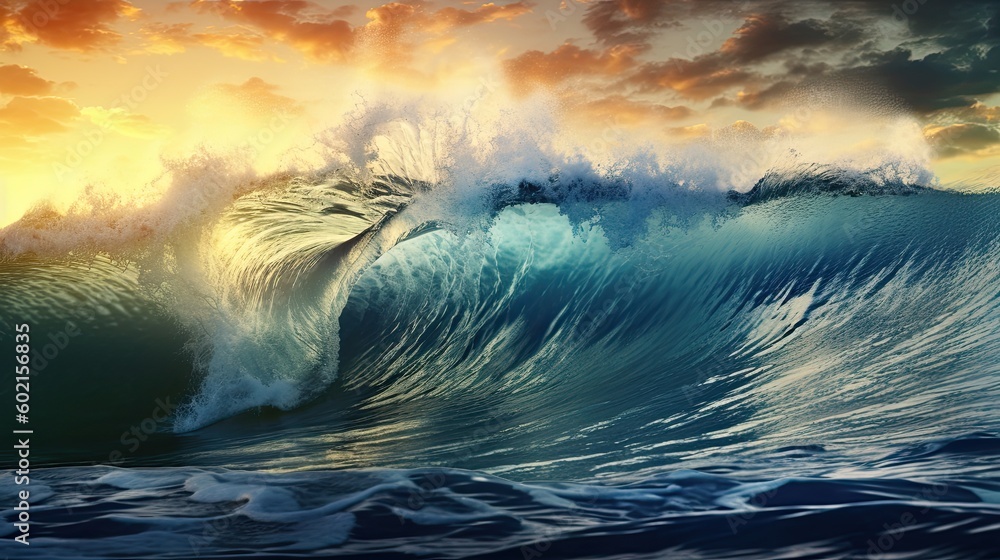 Watercolor sea wave. Illustration AI Generative.