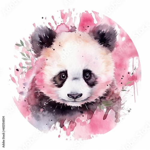 Watercolor panda sticker. Illustration AI Generative.