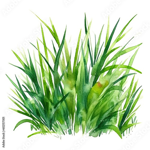 Watercolor green grass. Illustration AI Generative.