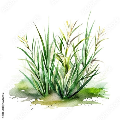 Watercolor green grass. Illustration AI Generative.