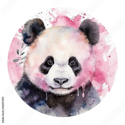 Watercolor panda sticker. Illustration AI Generative.
