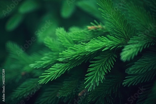 close up of a pine tree branch with needles and cones Generative AI
