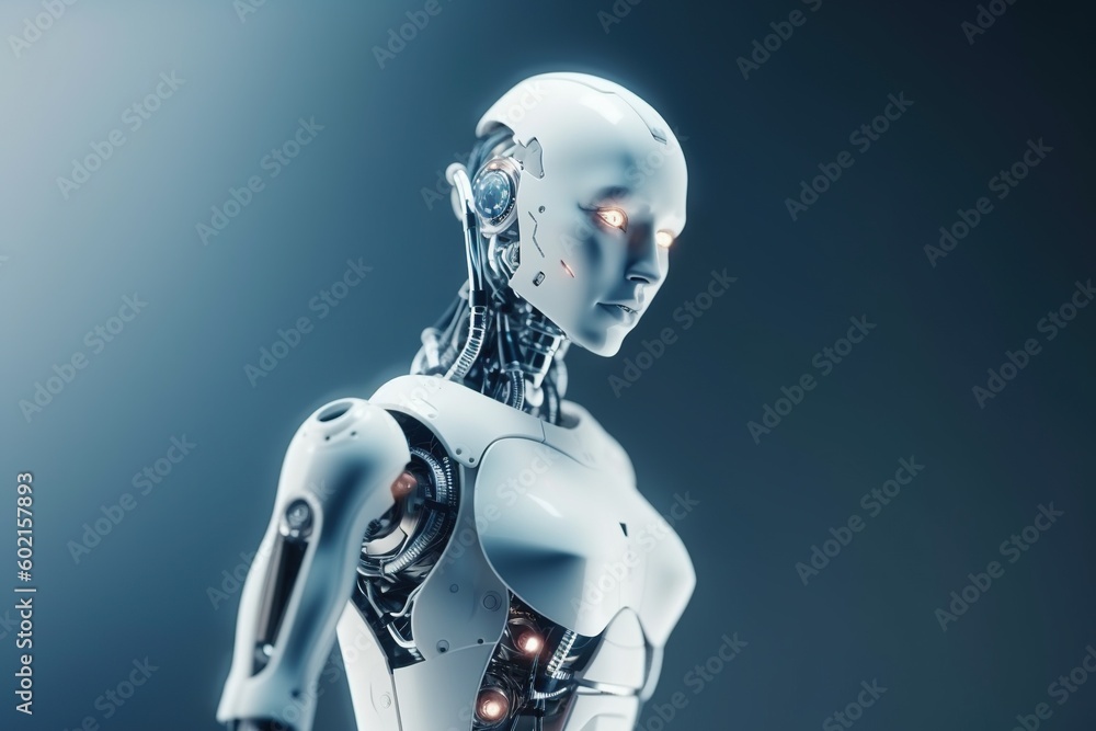 Naklejka premium Artificial intelligence. Concept of digital networks. Development of science fiction technologies. Machine learning. Neural network Modern sci-fi. Service information technology system. Generative AI