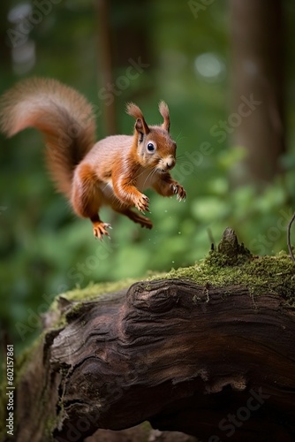 illustration, squirrel jumping in the forest, ai generative