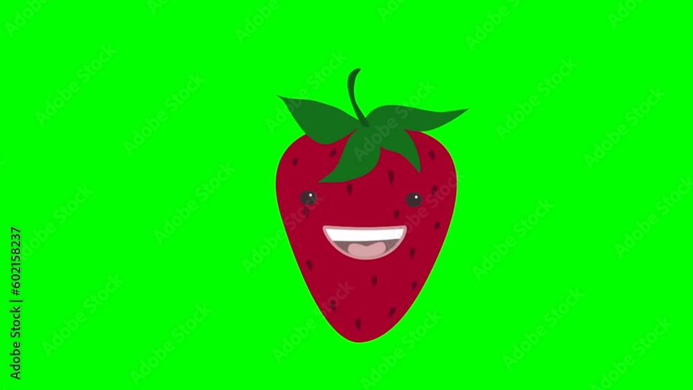 Cartoon kids strawberry talking loop with alpha channel. Vegetable