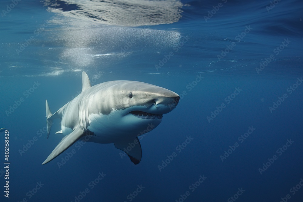 Naklejka premium illustration, white shark, ai generative