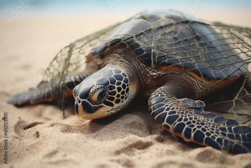 illustration, sea turtle on sandy beach, ai generative
