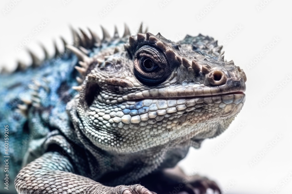 Fototapeta premium close up view of a lizard on a plain white background Generative AI