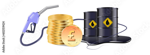 Fuel price hike pound illustration. Petrol and diesel price rise up. Fueling speculation vector. commodity trading and tax on oil. fuel price growth. pound symbol. pound icon. petroleum increase. 