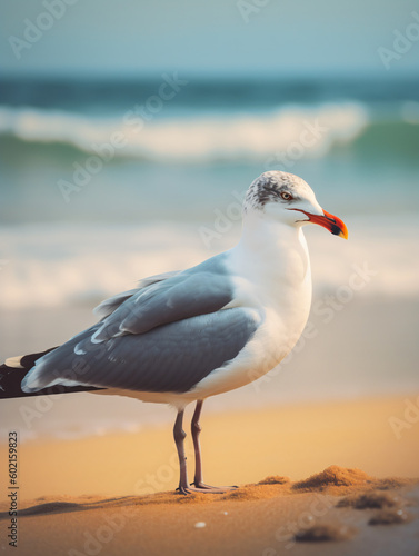 A seagull standing on the sand at the beach Generative Ai