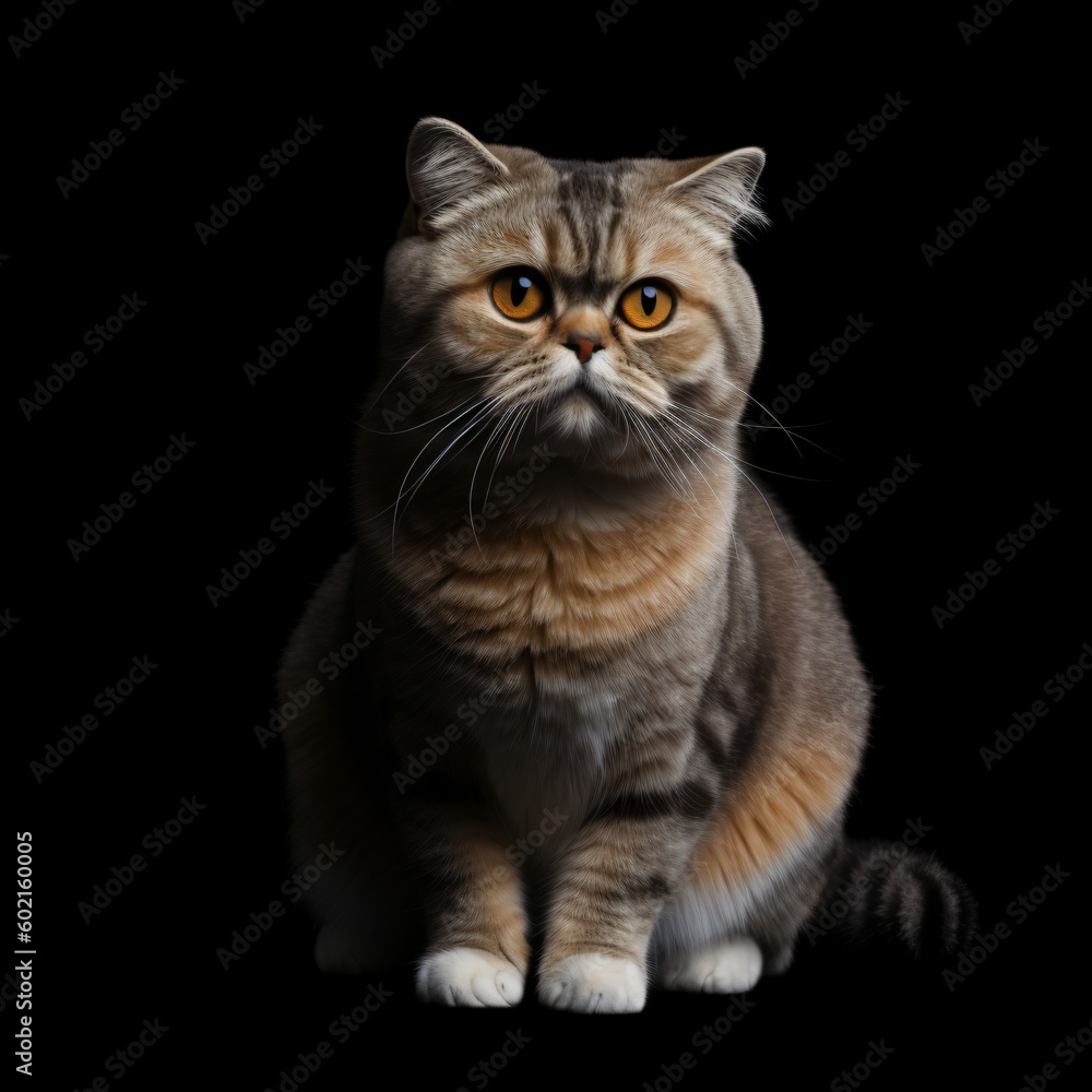 A cat is sitting isolated, on a black background Generative Ai