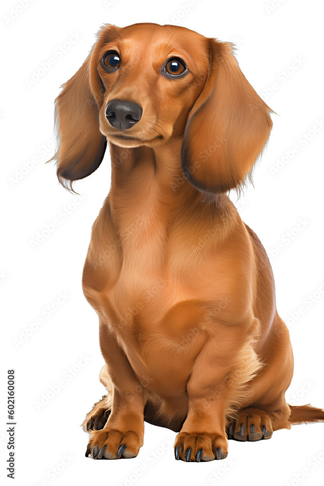 A brown dachshund sitting  isolated on a transparent background PNG Generative Ai