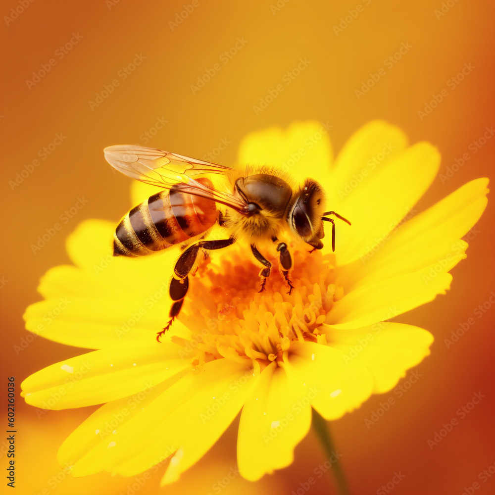 A bee sitting on top of a yellow flower Generative Ai A bee sitting on top of a yellow flower Generative Ai