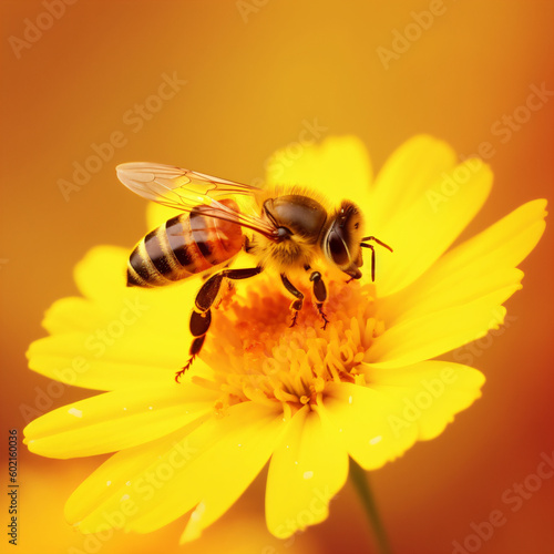 A bee sitting on top of a yellow flower Generative Ai