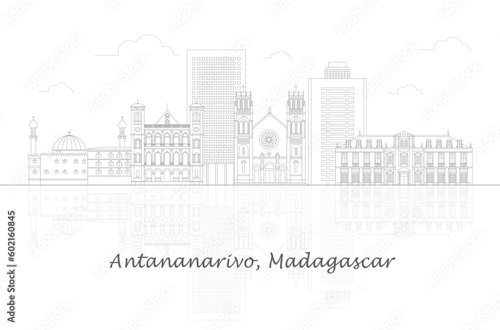 Outline Skyline panorama of city of Antananarivo, Madagascar - vector illustration