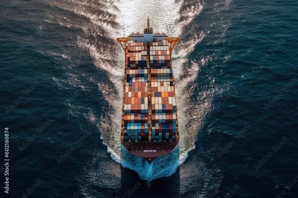 Worldwide transportation, global shipment, transport. Freight, shipping. Unloading cargo from one vessel and loading them into another to complete a journey to the final destination. Generative AI