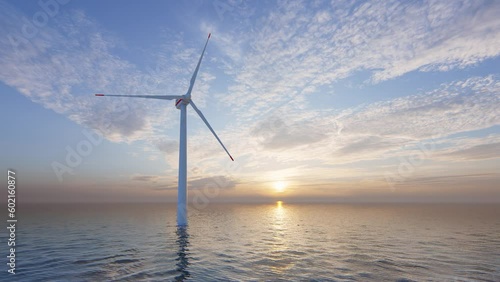 Wallpaper Mural Windmill park. Offshore wind turbines farm on the ocean. Sustainable energy production. Green Energy, clean power, clean energy concept. Offshore windmill, sunset sky.	 Torontodigital.ca