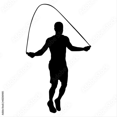 silhouette of a person with a sword, a man jumping on a rope, a black silhouette on a white background, an athlete, sports
