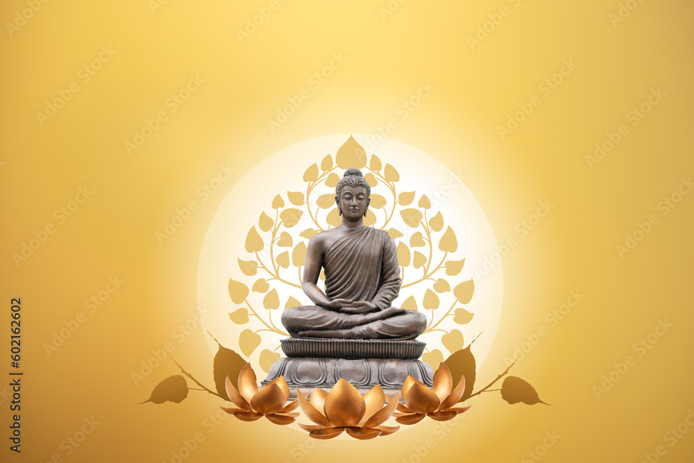 Buddha statue on golden background.