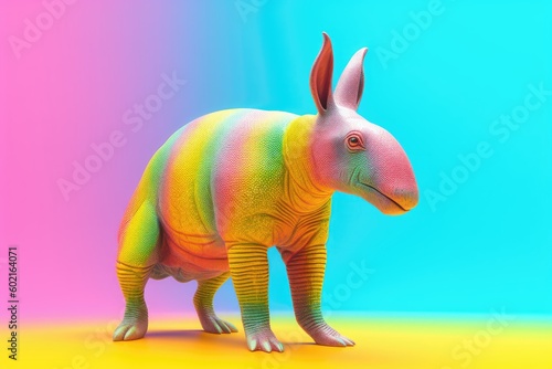 AArdvark or Orycteropus on a brightly colored background, burrowing, nocturnal mammal in Africa of the order Tubulidentata, insectivore with long snout, created with generative AI. 