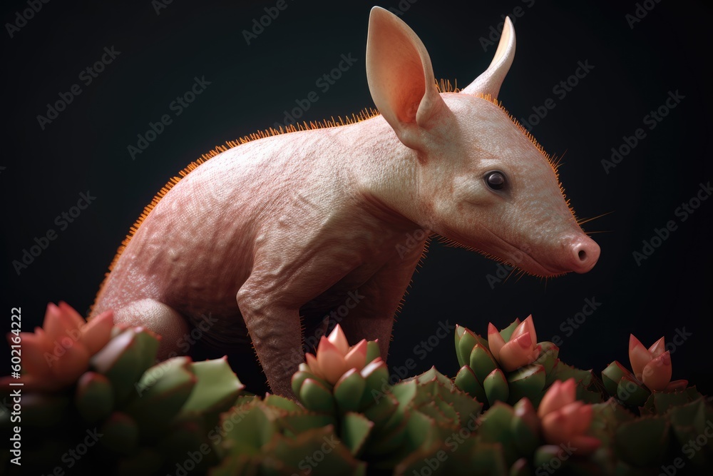 Pink aardvark or Orycteropus, burrowing, nocturnal mammal in Africa of ...