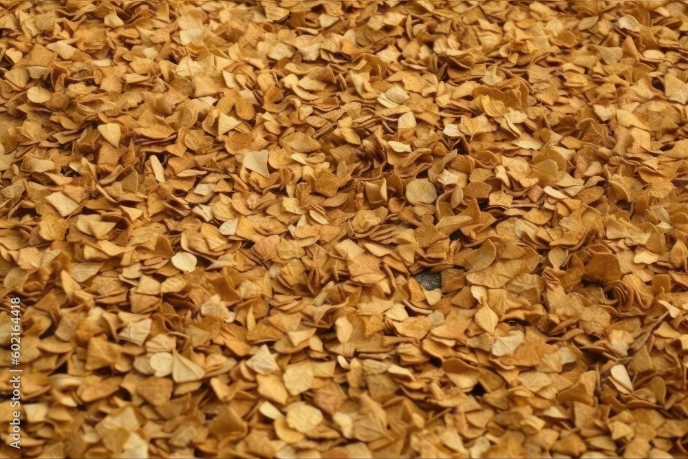 heap of wood chips on a wooden table Generative AI heap of wood chips on a wooden table Generative AI