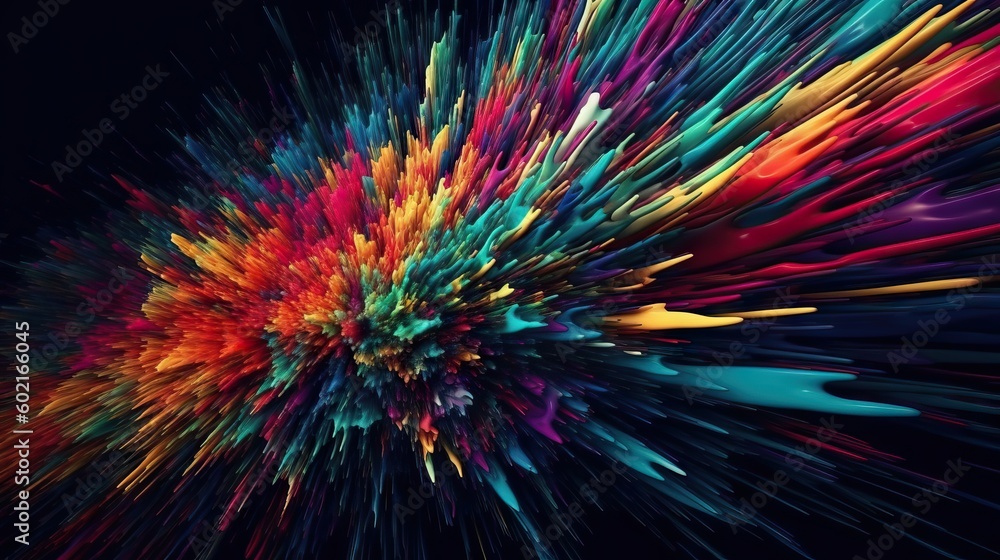 Vibrant explosion of colors against a dark background created with Generative AI technology Vibrant explosion of colors against a dark background created with Generative AI technology