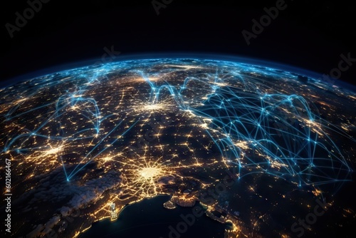 Conceptual image earth from space, conncetions, lines, big data, internet vpn