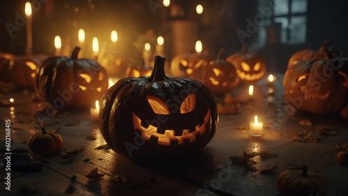 halloween pumpkin and candles generative IA