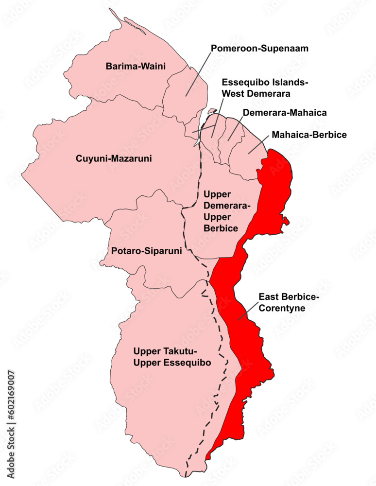 Map of Guyana Region 6 - East Berbice - Corentyne